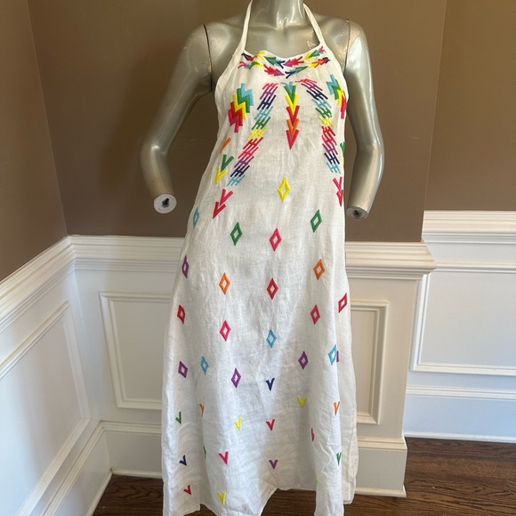 All Things Mochi Dresses & Skirts - NWT ALL THINGS MOCHI Linen Halter Embroidered White Midi Dress Sz Large
